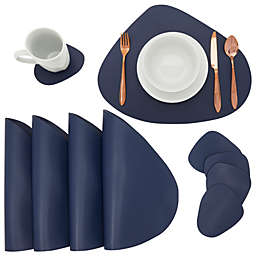 Juvale Faux Leather Placemats Set of 4, Table Mats with 4 Wedge Coasters?for Kitchen Dinning Tables (Navy Blue, 8 Pieces)