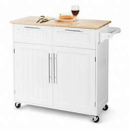 Costway Heavy Duty Rolling Kitchen Cart with Tower Holder and Drawer-White