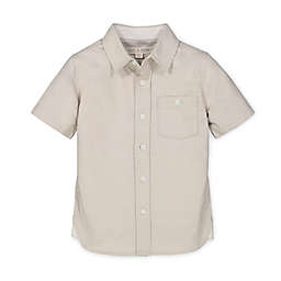 Hope & Henry Boys' Linen Short Sleeve Button Down Shirt (Black and White Stripe Linen, 18-24 Months)