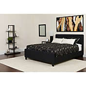 Flash Furniture Tribeca Queen Size Tufted Upholstered Platform Bed in Black Fabric with Pocket Spring Mattress