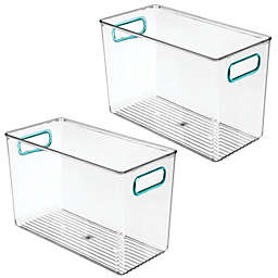 mDesign Plastic Kitchen Pantry Food Storage Bin with Handles, 2 Pack - Clear/Blue