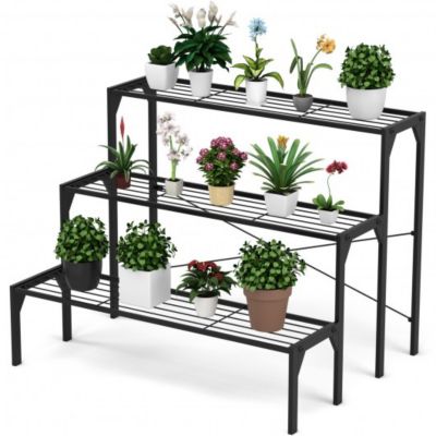 2 Tiers Metal Balcony Flower Rack Flower Pot Shelf Plant Stand In/Outdoor US 