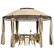 Gymax 11.5&#39; Outdoor Patio Round Dome Gazebo Canopy Shelter Double Roof Steel Brown