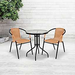 Flash Furniture 2 Pack Beige Rattan Indoor-Outdoor Restaurant Stack Chair