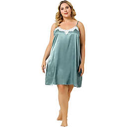 Agnes Orinda Women's Plus Size Cami Slip Lace Nightgown Sleepwear Dress, Green, 2X