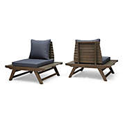 GDF Studio Kailee Outdoor Wooden Club Chairs with Cushions (Set of 2)