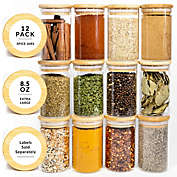 Savvy & Sorted   12 Natural Bamboo Spice Jars 8.5 OZ   Large Glass Jars with Bamboo Lids   Seasoning Jars with Airtight Lids   Spice Containers for Spice Jar Labels   Seasoning Containers Spice Jars with Bamboo Lids