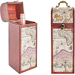 Okuna Outpost Wine Bottle Holder, Wooden Map Box (13.8 x 3.25 x 3.25 in)