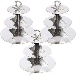 Blue Panda 3 Pack Cardboard 3 Tier Cupcake Stand with Scalloped Edges (Silver Foil, 12 x 13.5 In)