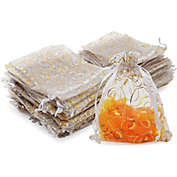 Sparkle and Bash Gold Foil Organza Drawstring Gift Bag Pouch, Eyelash Design (3.5 x 4.75 in, 120 Pack)