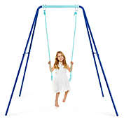 Gymax Outdoor Kids Swing Set Heavy Duty Metal A-Frame w/ Ground Stakes