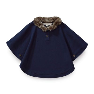 Hope & Henry Girls&#39; Sweater Cape with Faux Fur (Navy, 18-24 Months)