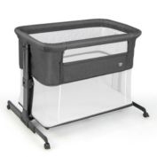 Slickblue 3-in-1 Foldable Baby Bedside Sleeper  with Mattress and 5 Adjustable Heights-Dark Gray
