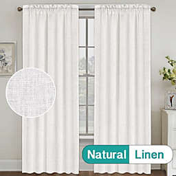 PrimeBeau Linen Blended Curtains Light Filtering Rod Pocket Curtain Drapes for Bedroom(52x96-Inch, White)