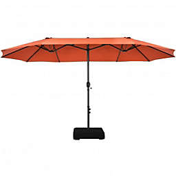 Costway 15 Feet Double-Sided Patio Umbrellawith 12-Rib Structure-Orange