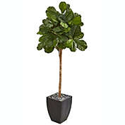 Nearly Natural 71" Fiddle Leaf Fig Artificial Tree in Black Planter