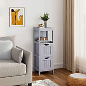 Slickblue Bathroom Floor Storage Cabinet with 2 Drawers for Small Space-Gray