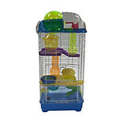 YML 3 Level Clear Plastic Dwarf Hamster, Mice Cage with Ball on Top, Blue
