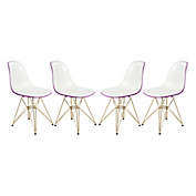 LeisureMod Cresco Molded 2-Tone Plastic Eiffel Side Chair with Gold Base, Set of 4 - White Purple
