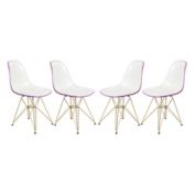 LeisureMod Cresco Molded 2-Tone Plastic Eiffel Side Chair with Gold Base, Set of 4 - White Purple