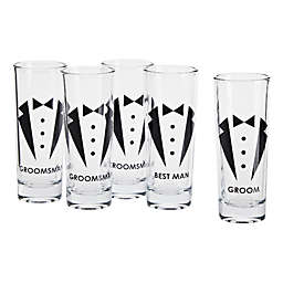 Blue Panda Party Favors Shot Glasses - Bachelor Shot Glasses with Tuxedo and Groom, Best Man & Groomsman Prints- Set of 5, 2 oz Each