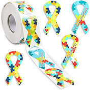 Paper Junkie Autism Awareness Ribbon Stickers Roll (1.5 x 3 in, 500 Stickers)