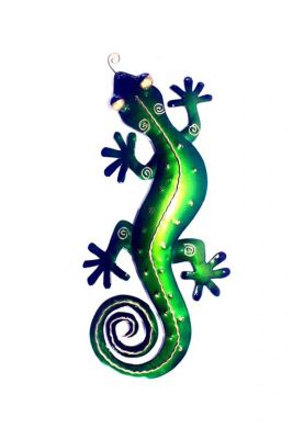 D-Art collection Handmade Iron Decorative Green Gecko Wall Decor - Large