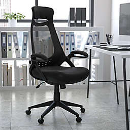 Emma + Oliver High Back Black Mesh Executive Swivel Office Chair with Flip-Up Arms