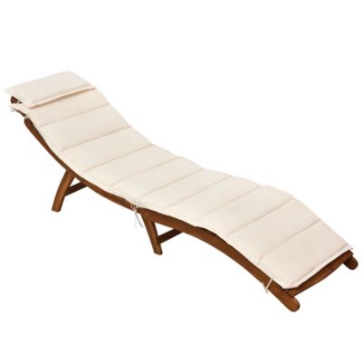 Outsunny Acacia Wood Folding Outdoor Chaise Lounge Sunlounger Chair with Cushion Pad