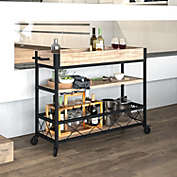 Flash Furniture Buckhead Distressed Light Oak Wood and Iron Kitchen Serving and Bar Cart with Wine Glass Holders