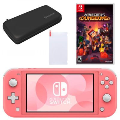 Nintendo Switch Lite in Coral with Minecraft Dungeons and Accesories