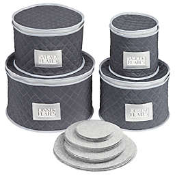 mDesign Quilted Protective Dinnerware Storage, 5 Piece Set - Navy Blue/Gray