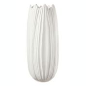 Urban Trends Collection Ceramic Round Vase with Uneven Lip and Embossed Pattern Design Body LG Matte Finish White