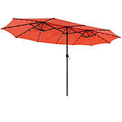 Slickblue 15 Feet Twin Patio Umbrella with 48 Solar LED Lights-Orange