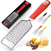 Zulay Kitchen Stainless Steel Flat Handheld Cheese Grater - Red