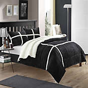 Chic Home Chloe Plush Microsuede Soft & Cozy Sherpa Lined 3 Pieces Comforter & Shams Set - Queen 86" x 92, Black