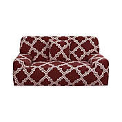 PiccoCasa Floral Printed Sofa Cover Stretch Couch Covers Universal Grid Pattern Slipcover Furniture for Living Room with One Free Pillow Case (Wine Red White, M)
