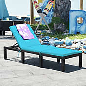 Gymax Adjustable Rattan Patio Chaise Lounge Chair Couch w/ Turquoise Cushion