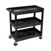 Luxor EC111-B - 32" x 18" 3-Shelf  Multipurpose Serving Storage Tub Cart Three Shelves Black -  5 Pack