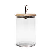 BIDK Home 5.25" Clear Cylindrical Glass Jar with Mango Wood
