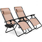 Costway 2 pcs Folding Recliner Zero Gravity Lounge Chair - Beige