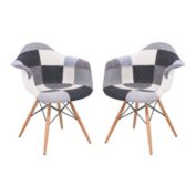 LeisureMod Willow Patchwork Fabric Eiffel Accent Chair, Set of 2 - Patchwork