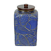 Things2Die4 Blue Fish Ceramic Jar Decorative Food Canister Home Kitchen Decor With Lid