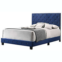 Passion Furniture Wooden Suffolk Navy Blue Queen Panel Bed with Slat Support