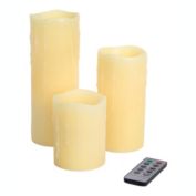 Melrose Decorative Led Remote Dripping Candles (Set Of 3) 3"Dx4"H,6"H,8"H Wax/Plastic