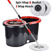 Infinity Merch 360° Spin Mop with Bucket with 3 Mop Heads in Black and Red