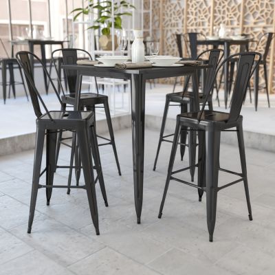 Emma + Oliver Commercial Grade 31.5" Square Black Metal Indoor-Outdoor Bar Height Table