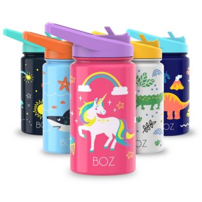 BOZ Kids Insulated Water Bottle with Straw Lid, Stainless Steel Vacuum Double Wall Water Cup with Scratch-resistant Cute Print and Carry Handle, BPA-free and Dishwasher-safe (Unicorn)