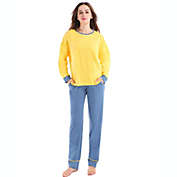 cheibear Women&#39;s Valentine&#39;s Day Polyester Sleepwear Pajama Set, Round Neck Nightwear Loungewear with Pants, Medium Yellow