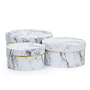 Juvale Set of 3 Small Round Gift Boxes with Lids, White Marble Print Cardboard Boxes (3 Sizes)